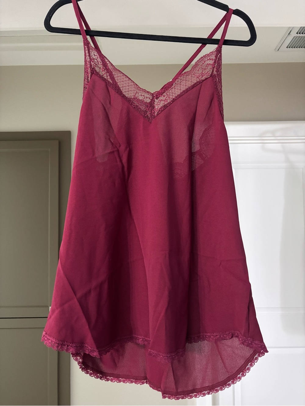 Lace-Trim Satin Chemise in Wine